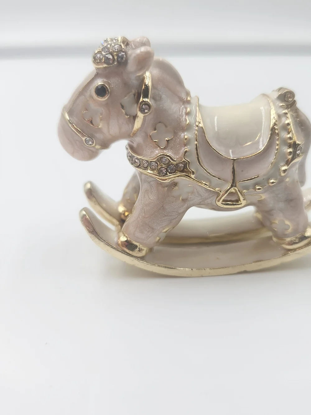 Pink Enamel Rocking Horse Brooch with Gold Accents